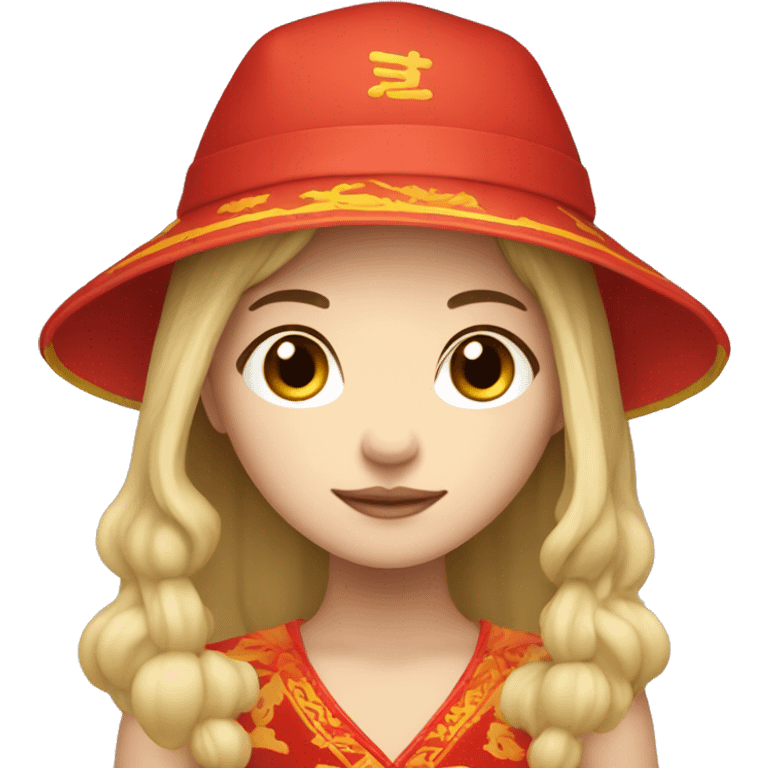 Fair-skinned Girl with chinese hat emoji