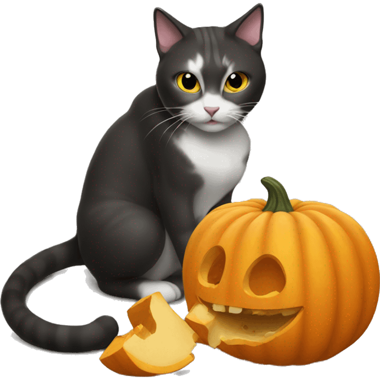 Cat eating a pumpkin emoji