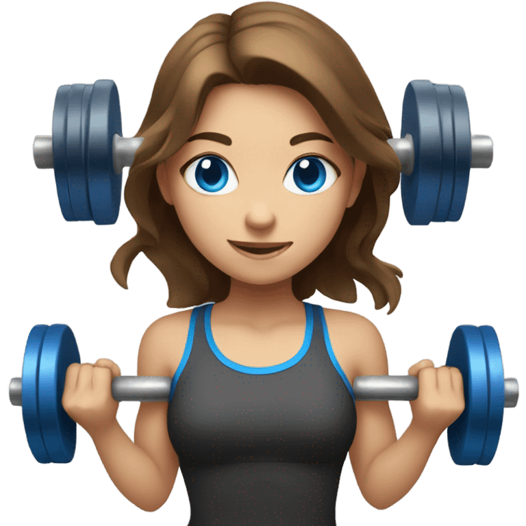 Girl lifting weights, brown hair and bright blue eyes  emoji