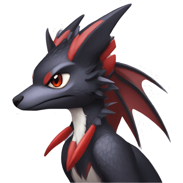 Black Cool Edgy Anthro Noivern-Nargacuga Fakémon  with White and Red Edgy markings emoji