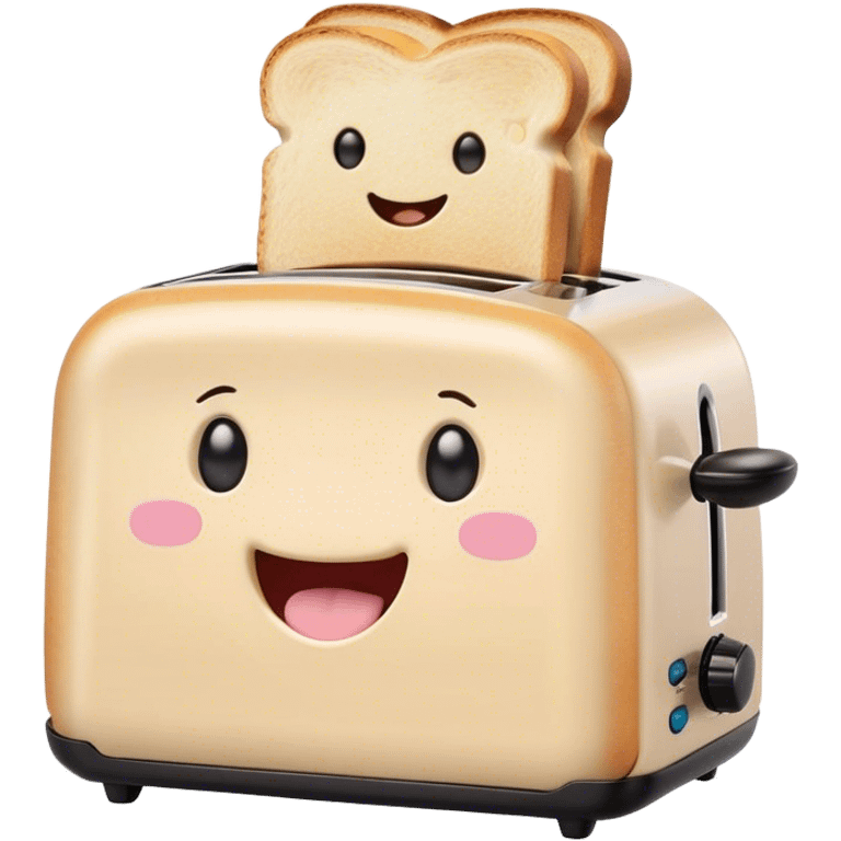 Cute Kawaii Toaster, tiny and square, soft pastel cream with a happy smile, chubby cheeks, two little toast slices popping out, giggling in excitement! emoji