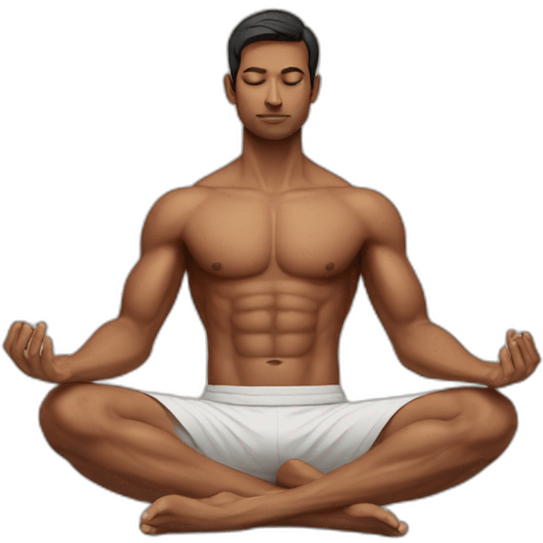  Indian male Athlete with abs doing meditation with closed eyes emoji