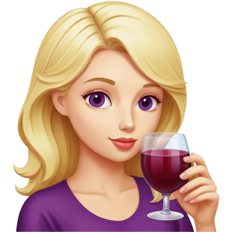 Blonde woman drinking grape juice emoji