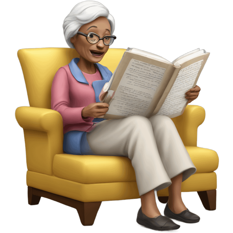 3d hyper realistic senior woman reading  emoji