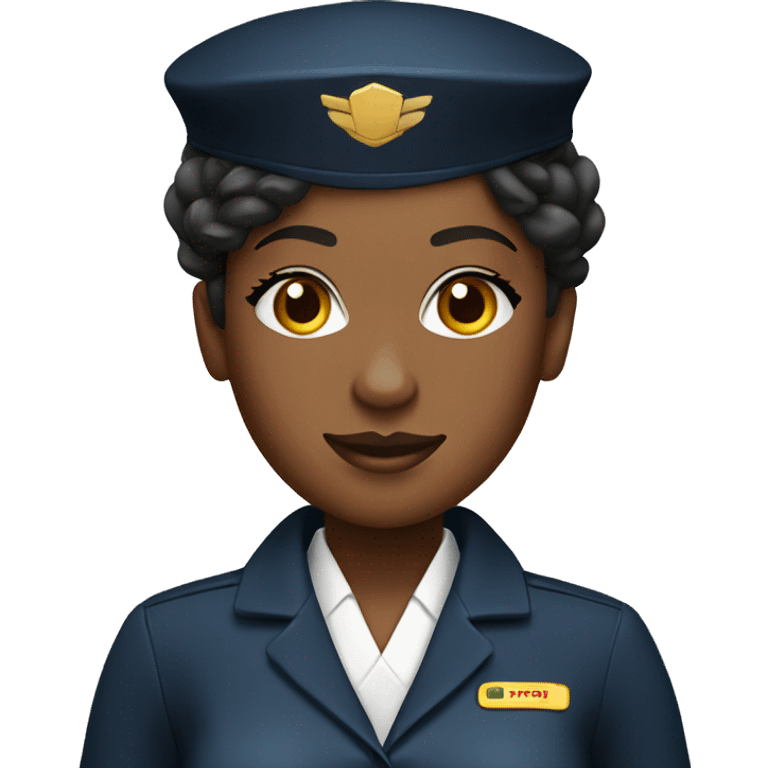 Black flight attendant in uniform with roller bag emoji