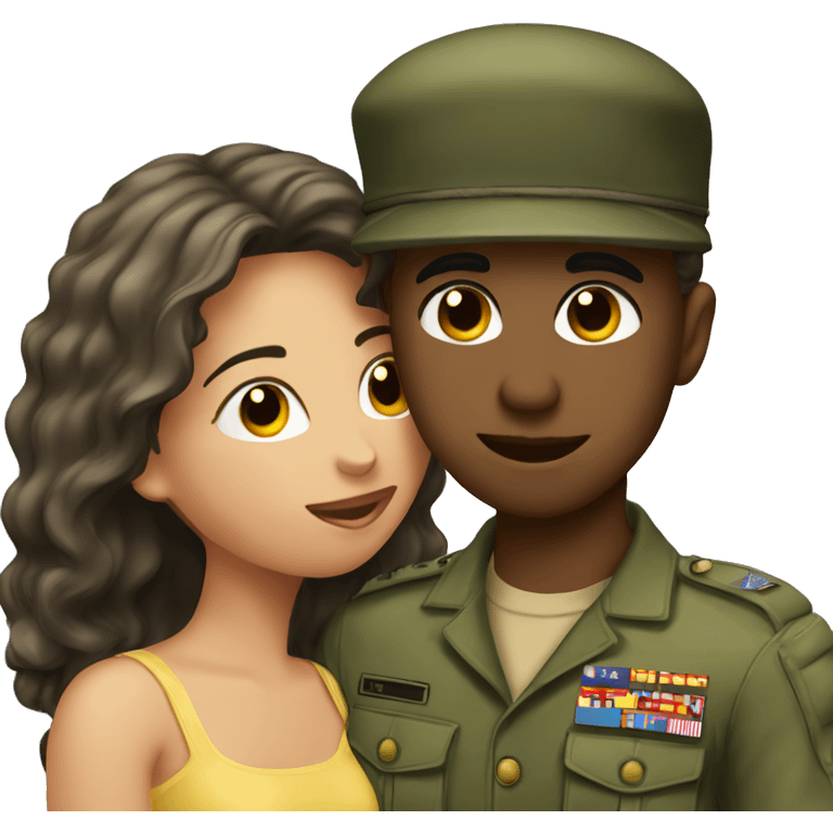 Army boy with girlfriend kiss emoji