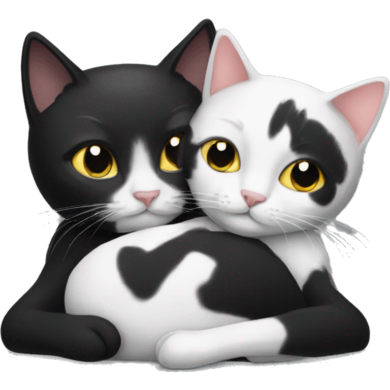 Black cat cuddling with a black and white cat emoji