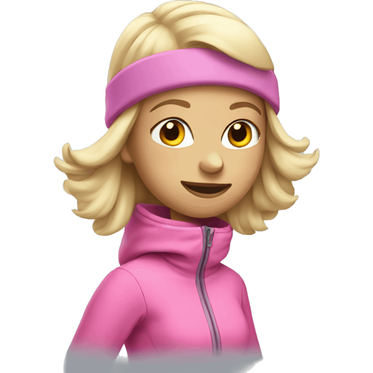 Blonde girl skiing in pink clothes emoji