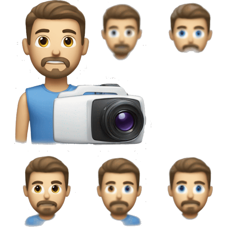 A caucasian brunette  man with a fade haircut and light goatee with a video camera emoji