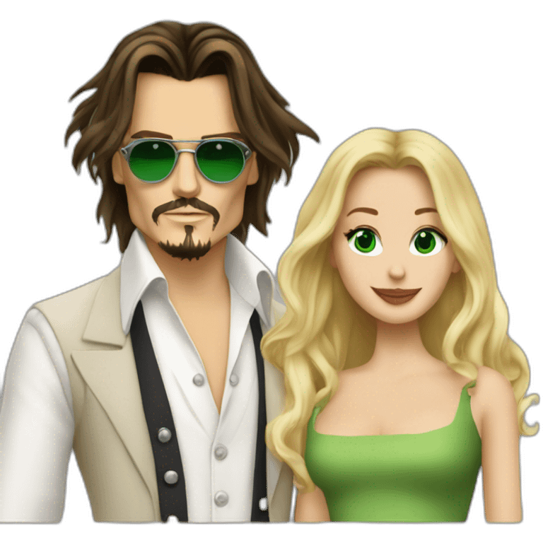 Johnny Depp dance with blond woman with green eyes amd very very very long hair emoji