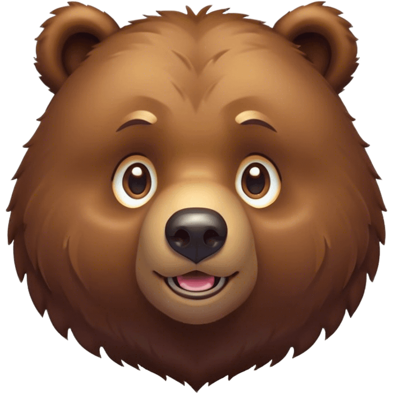 Cinematic Cute Grizzly Bear Portrait Emoji, Head tilted playfully and inquisitively, featuring a dense, rugged deep brown fur with a gentle, curious expression in round, sparkling eyes, Simplified yet irresistibly adorable features, highly detailed, glowing with a warm, friendly glow, high shine, affectionate and surprisingly gentle, stylized with a touch of wild whimsy, bright and endearing, soft glowing outline, capturing the essence of a mischievous yet loving bear, so playful it feels like it could amble out of the screen and into your arms! emoji