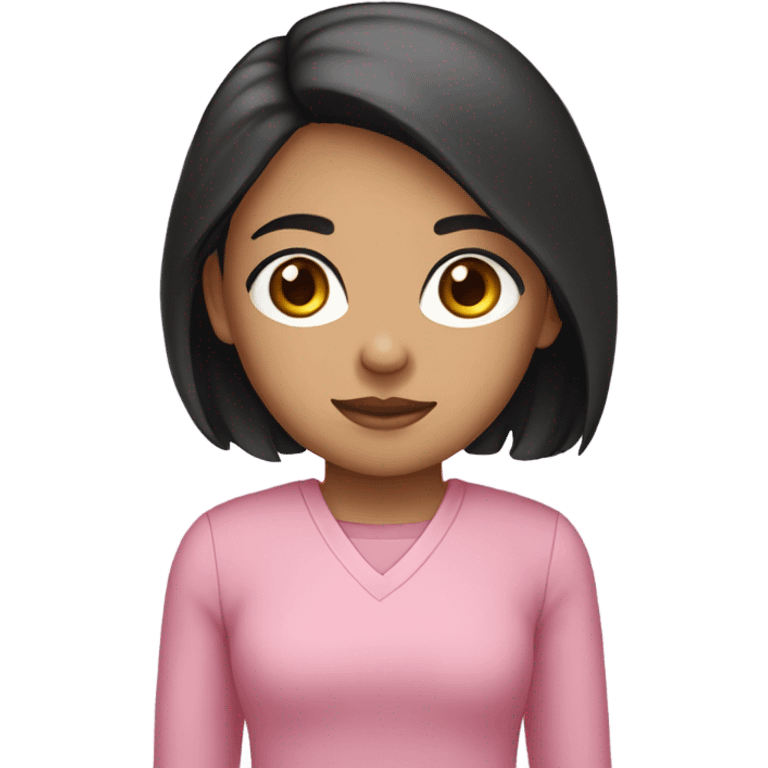 girl with black long hair and light brown eyes and pink outfit  emoji