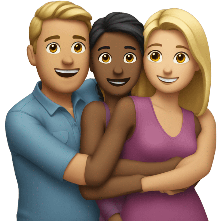 A man and two women hugging emoji