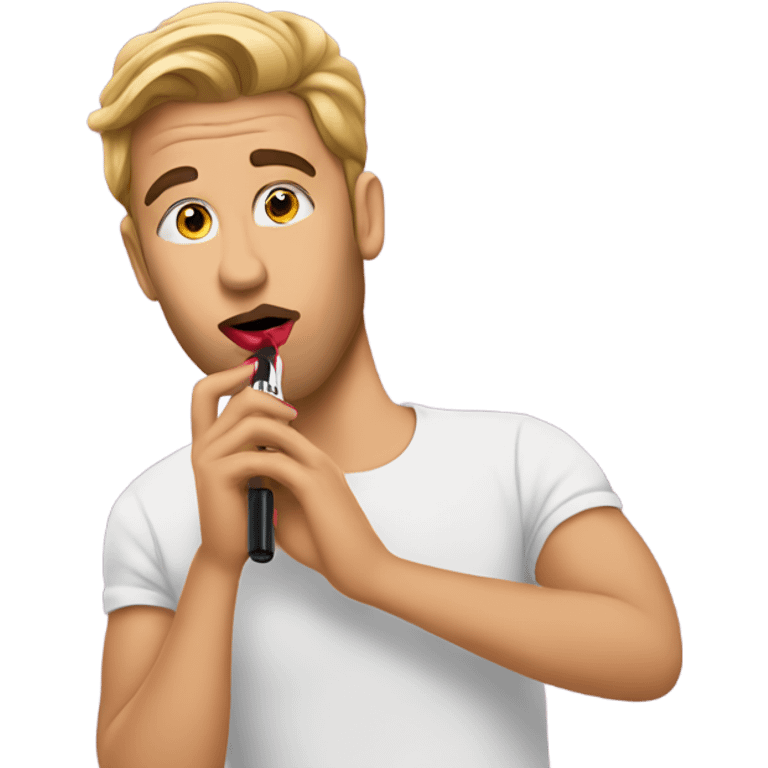 Justin putting lipstick on emoji