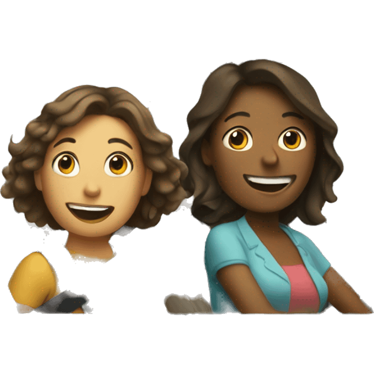 Mum and girl riding in a car emoji