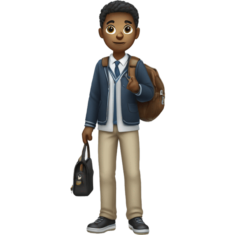 young man with a maginfying glass in his hand and wearing school uniform and bag emoji