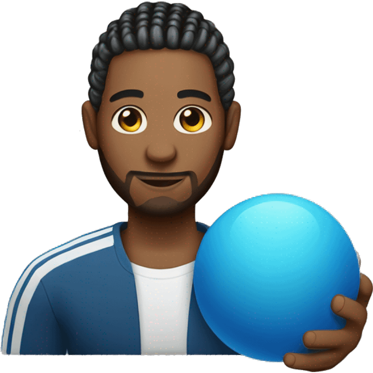 A man with cornrows holding a blue ball  in his hand emoji