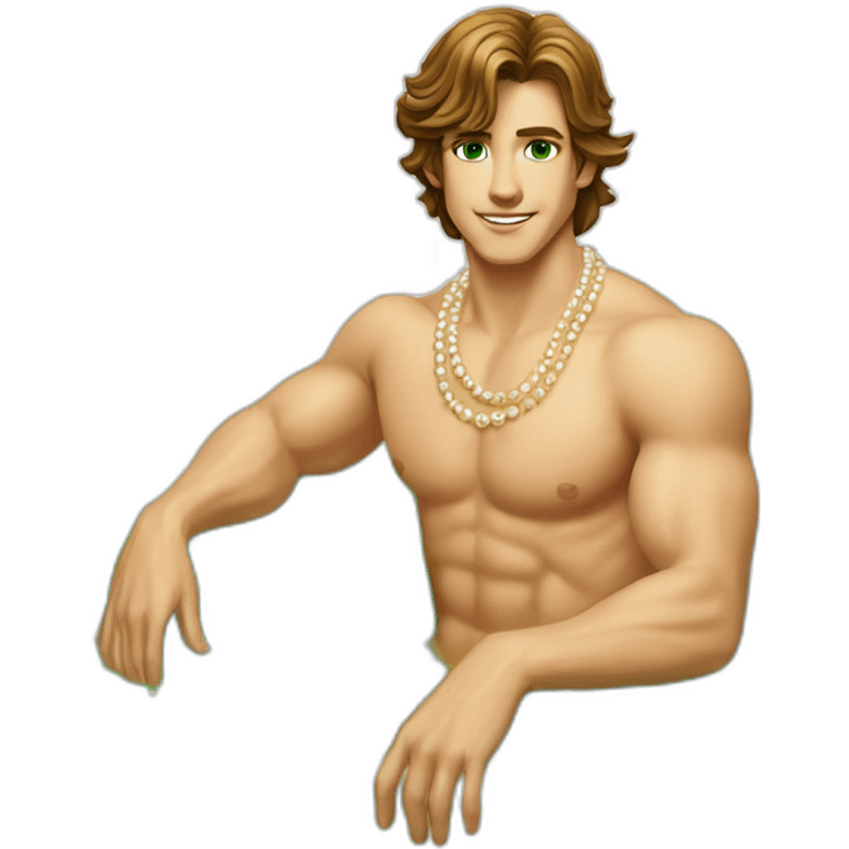 Posh-muscle-boy-brown-hair-green-eyes-pearl-necklace-in-golden-bathtub-legs emoji