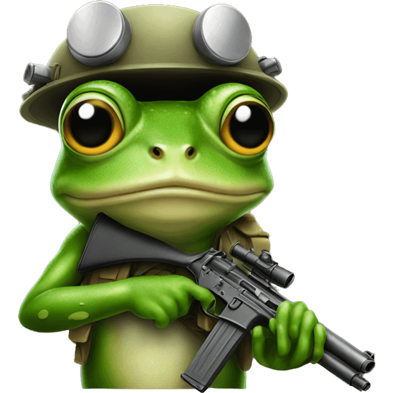 Frog wearing helmet holding a gun emoji