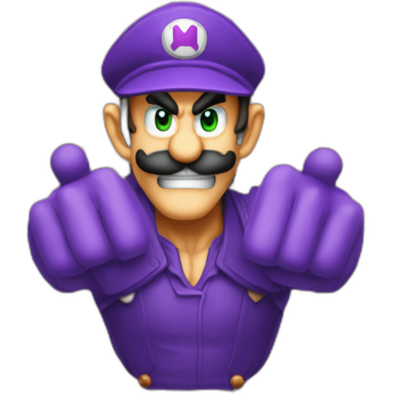 Waluigi (Nintendo) t posing on t shaped wood emoji