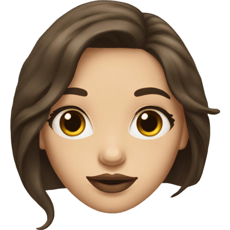 Brunette woman with long hair clack, painted lips emoji