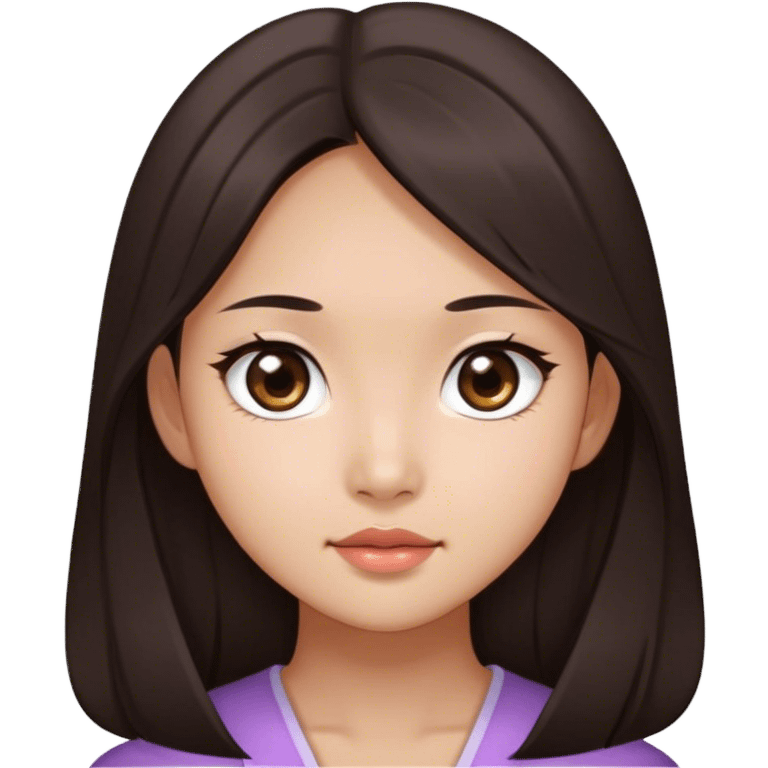 Dark brown long hair, from Hong Kong, East Asian, girl, dark brown eyes, rounded eyes, slightly bigger forehead emoji