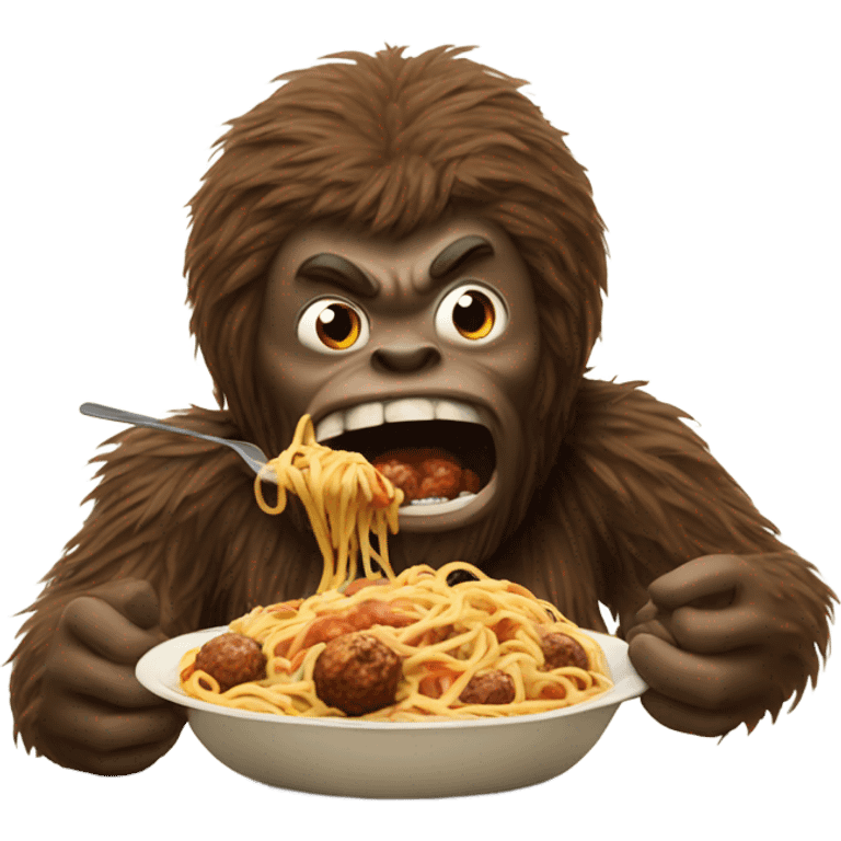 Bigfoot eating spaghetti and meatballs emoji