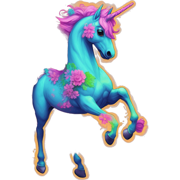 Zombie Pegasus unicorn psychedelic flowers floral groovy art neon rave raving emoji