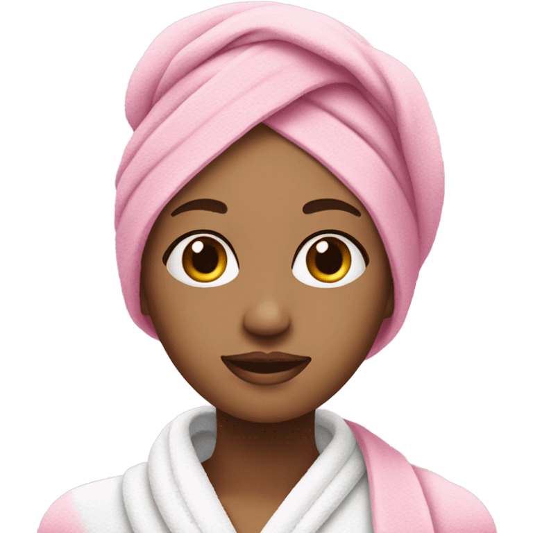 A girl with a spa towel in her hair and a pink mask on her face emoji