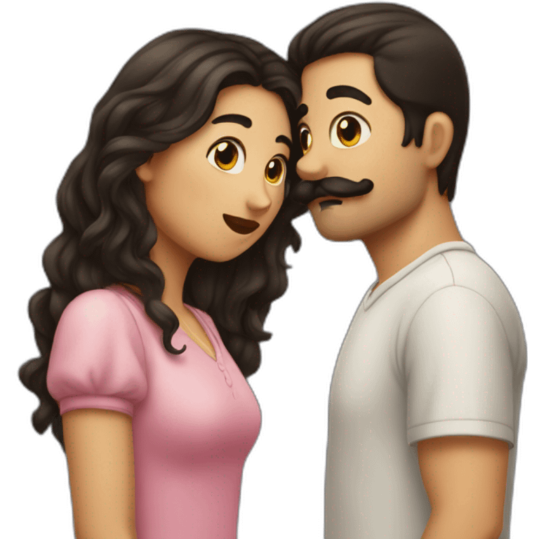 Kissing couple dark hair moustache emoji