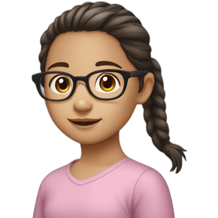 little girl, glasses, pony tail hair, asia emoji