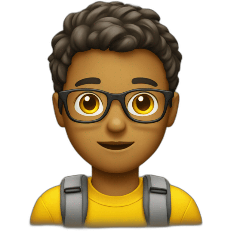 Boy with a yellow bag and glasses emoji