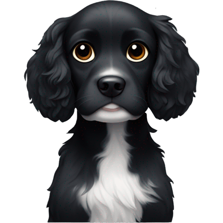 Small completely black spaniel with black fur on his whole face and white fur only on his chest emoji