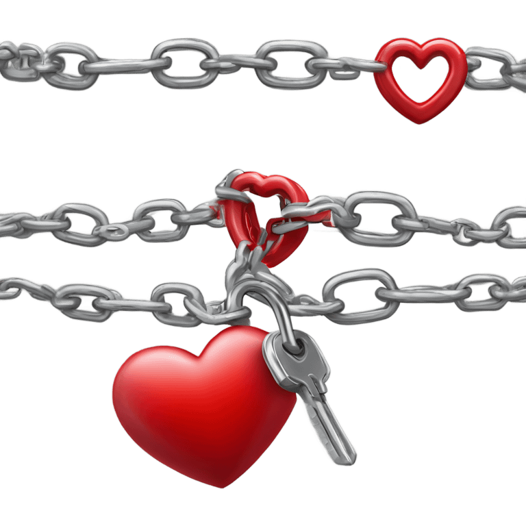 a  single red glossy heart, with a single chain and padlock wrapped around it emoji