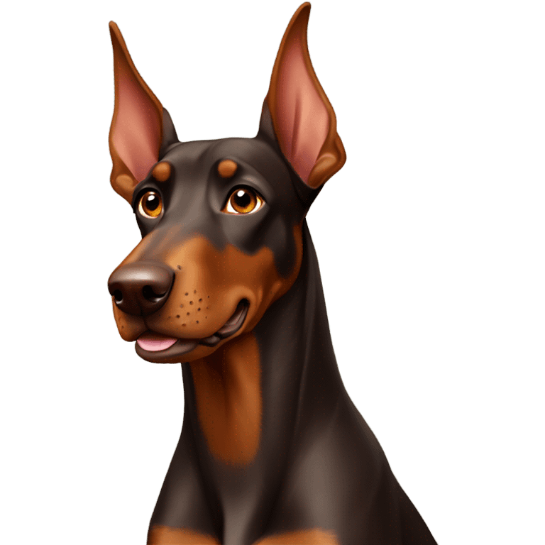 Brown Doberman without cropped ears looking forward and happy  emoji