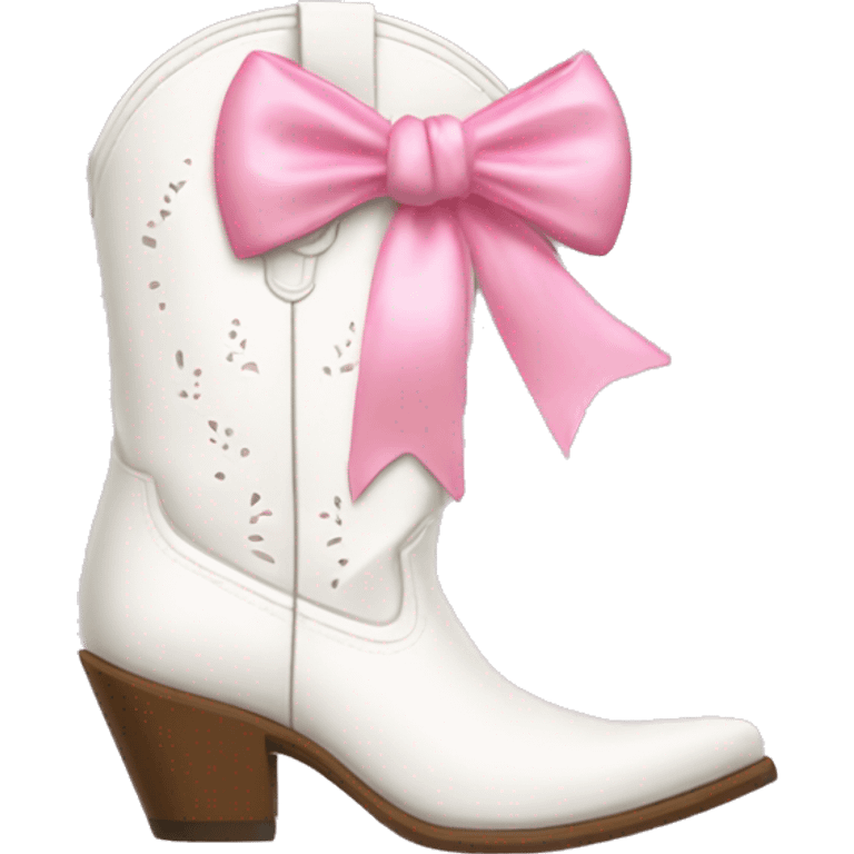 pointed toe white cowgirl boots with delicate pink bow tied on the side  emoji