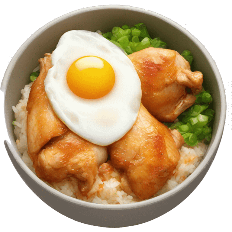 chicken thigh rice bowl with two eggs emoji