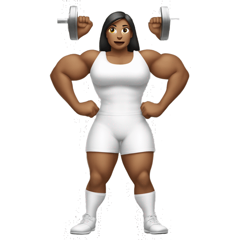 women fully white gargantuan muscular women Women female with no shadows lifting 200 ton barbell white background front view upper arms back view emoji