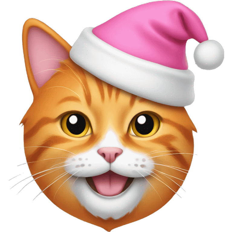 orange cat with pink christmas hat emoji