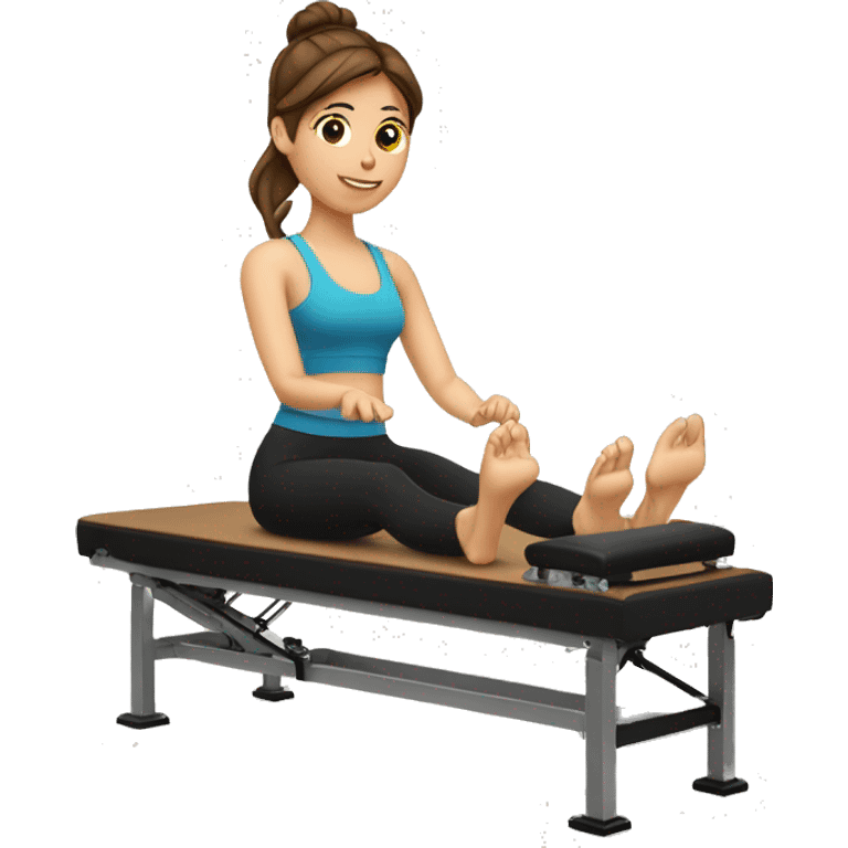 Girl with brown hair doing Pilates on reformer emoji