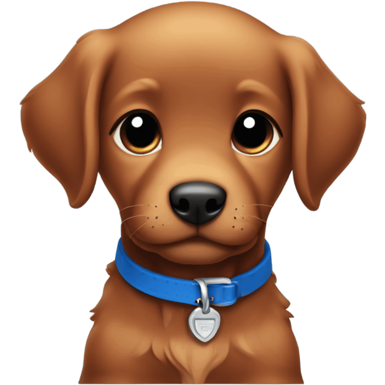 Chibi dark red retriever puppy with blue collar emoji