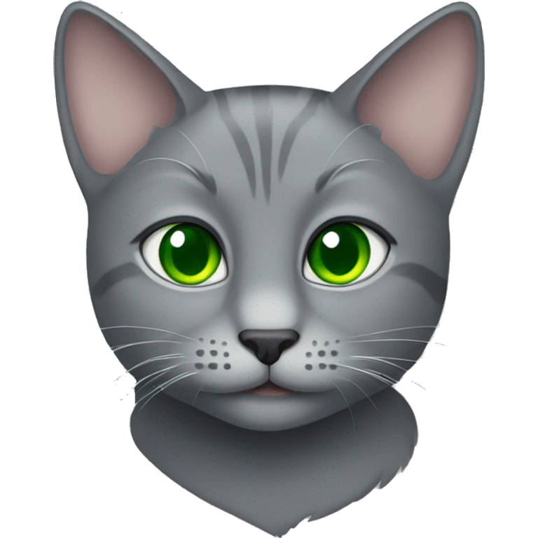 A grey cat with a cute face and green eyes emoji