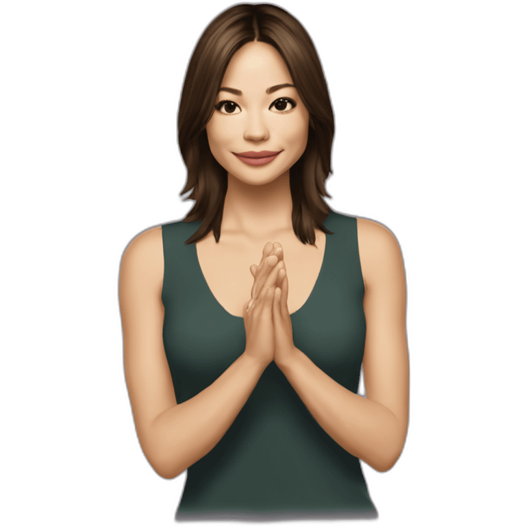 kristin kreuk with hands emoji