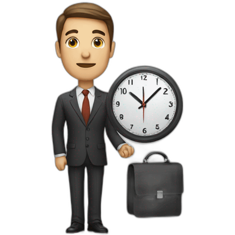 a man in a suit holding a clock emoji