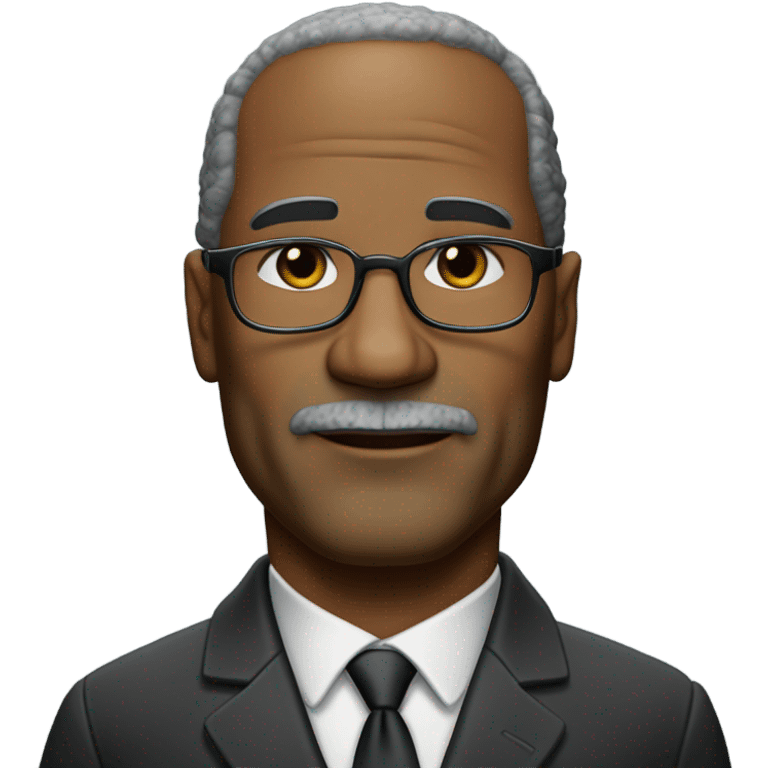 oj Simpson with small round face and suit and glasses and buzz cut and small black eyes and small gray beard and small black eyes and wrinkled forehead emoji