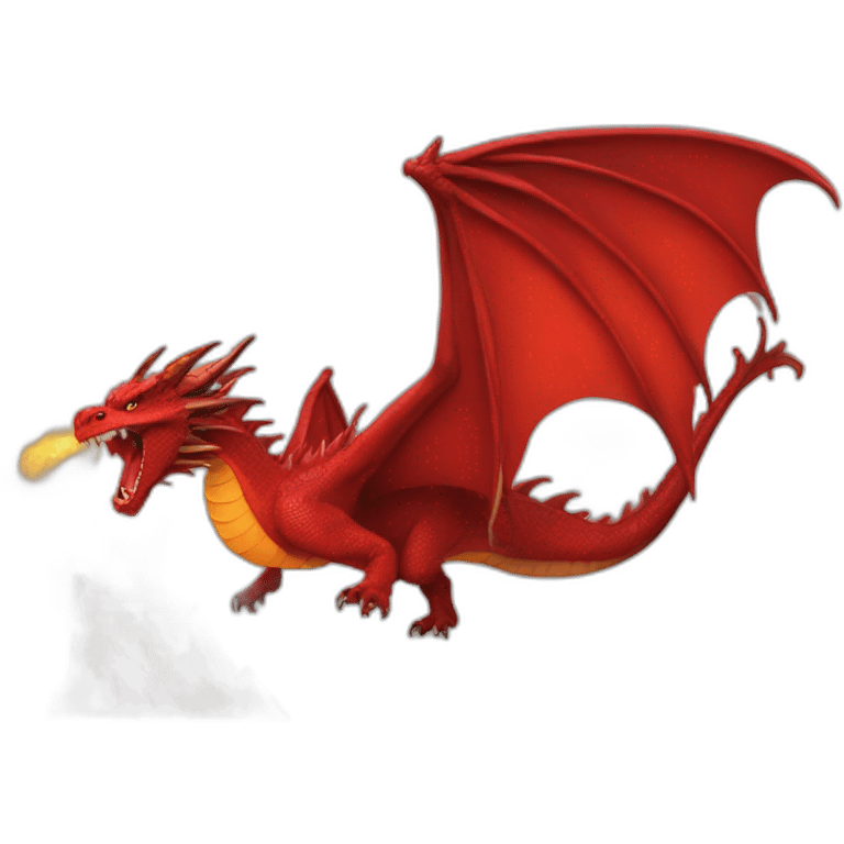 a red dragon spitting fire coming from behind the mountain, cinematic emoji