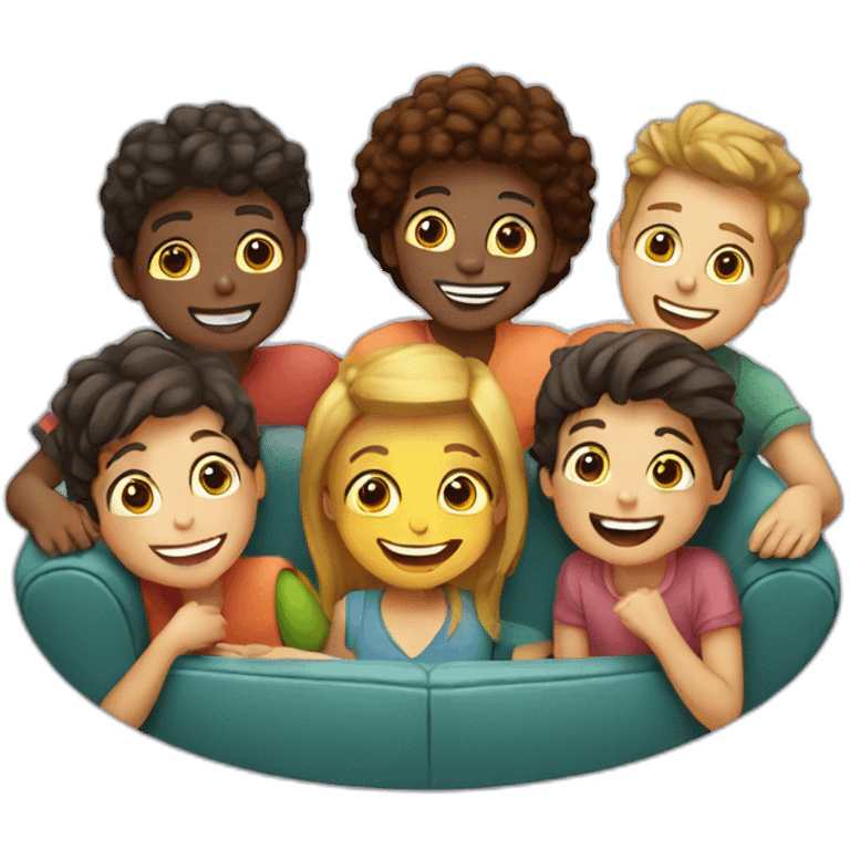 a group of friends watching tv together in a circle smilling emoji