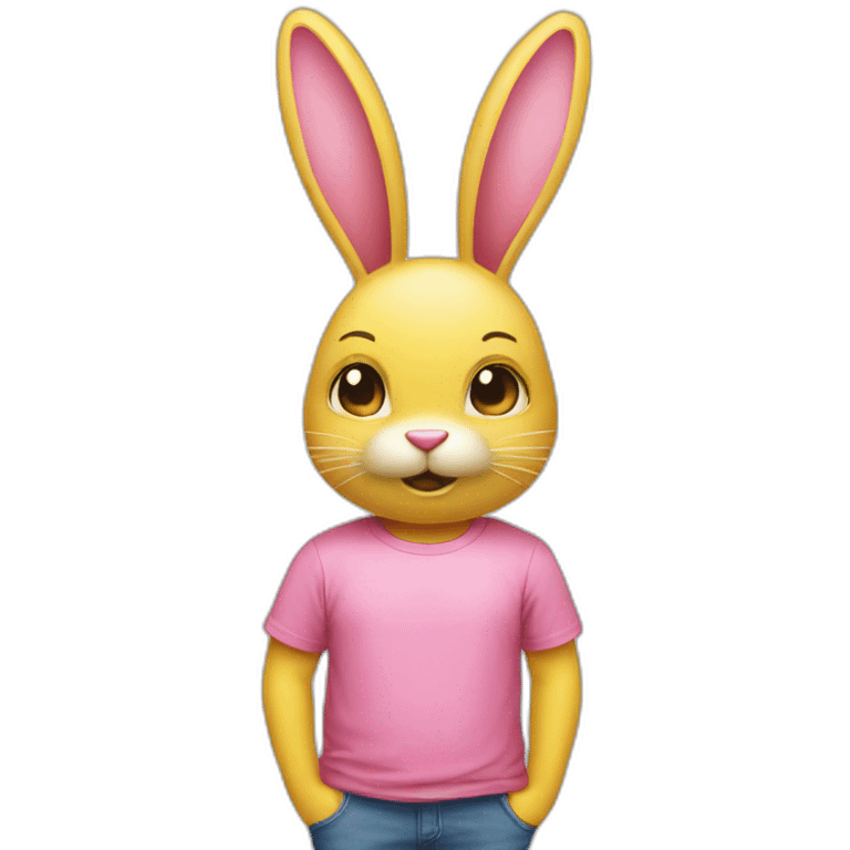 Pink rabbit, yellow tee shirt, lol emoji