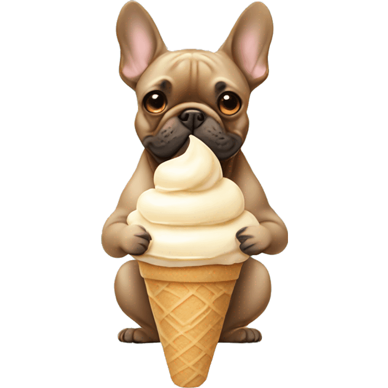 Tan Frenchie eating ice cream emoji