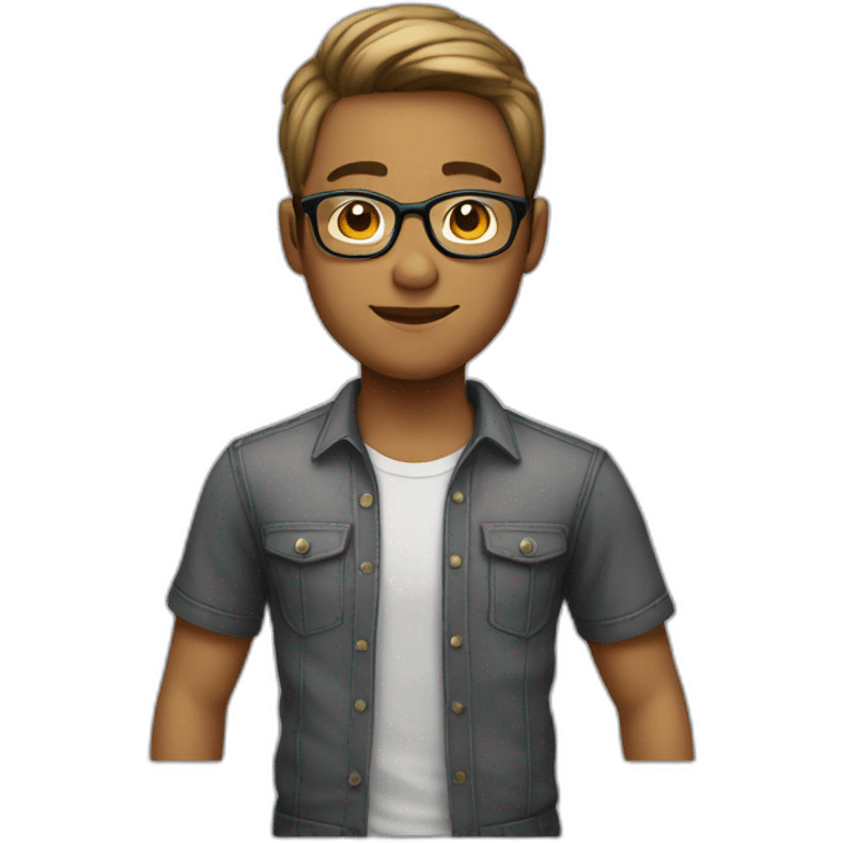 young man casual clothes glasses very short hair emoji